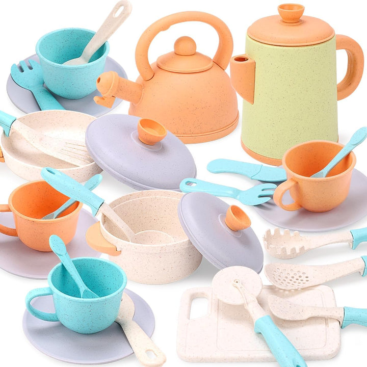 Play Kitchen Accessories, Pretend Play Kids Kitchen Playset Toys with Cookware Pots and Pans, Cooking Utensils, Afternoon Tea Toy Play Sets, Toys Gift for 3 4 5 Years Old Toddlers Girls Boys