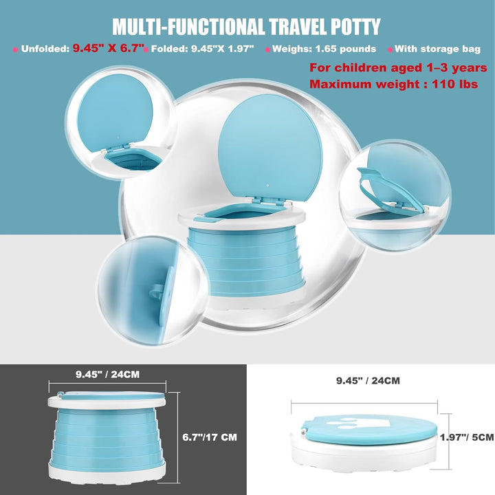 Portable Potty for Toddler Travel Foldable Potty Seat for Toddler Training Toilet for Kids Boys Girls Car on the Go Potty Travel Toilet Chair for Camping Park Indoor/Outdoor (Blue)