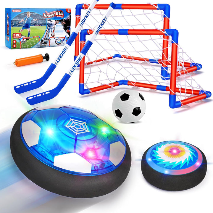 3 in 1 Hover Soccer Ball Toddler Hockey Set with LED Lights Indoor Toys for Kids Soccer Gift for Boys 6-8 8-12 Kids Sports Soccer Games 3 4 5 6 7 8 Year Old Boy Age 4-8 Birthday Gift