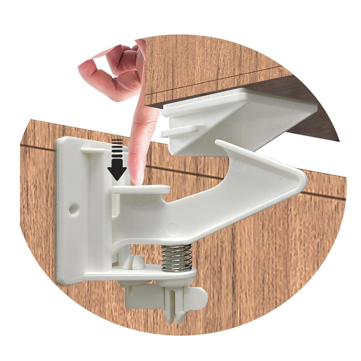 12 Pack Cabinet Locks Child Safety Latches -  Baby Proofing Cabinets Drawer Lock with Adhesive Easy Installation - No Drilling or Extra Screws (White)
