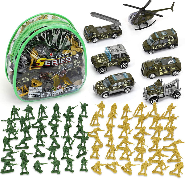 Army Men Action Figures Toys Plastic, Toy Soldiers for Boys with Helicopter, Green Military Playset