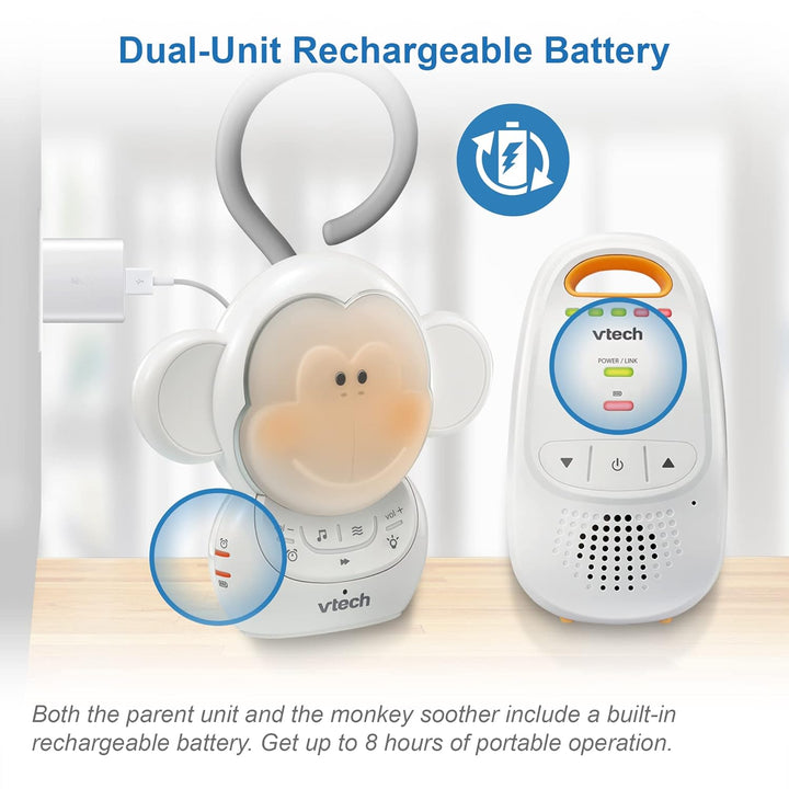 DM1411 Audio Baby Monitor & Portable Soother Dual-Unit Rechargeable Battery, Long Range, Soft-Glow Night Light, Soothing Sounds & Lullabies, Digital Wireless Transmission, Sound Indicator