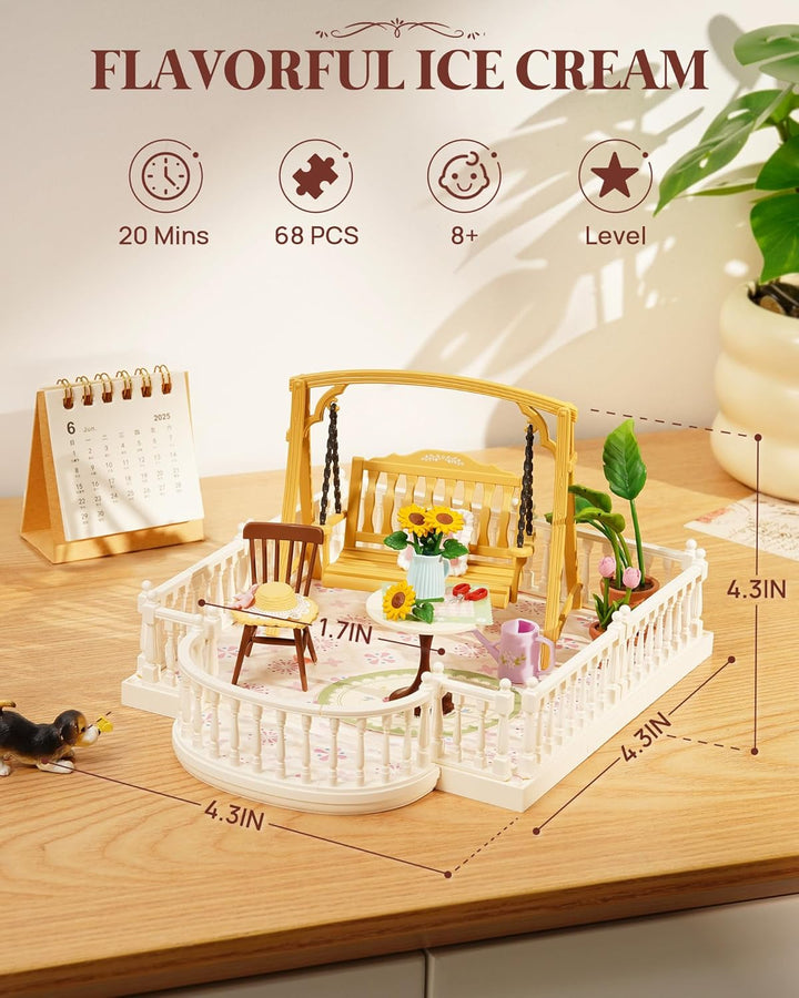 Super Creator Series Accessroies, DIY Mini Flower Garden Scenery Kit, Miniature Dollhouse Castle Building Kit'S Part, Sunny Break Terrace Gift for Kids Adults Women