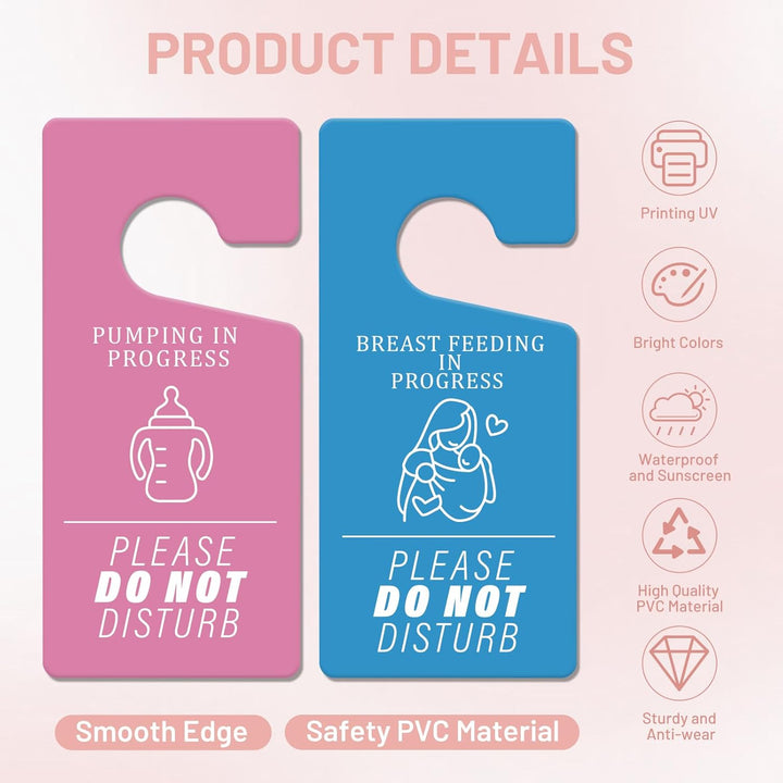Breast Feeding Door Knob Sign - 2 PCS Pumping in Progress Door Signs Double Sided PVC Do Not Disturb Sign for Home Nursery Baby Room