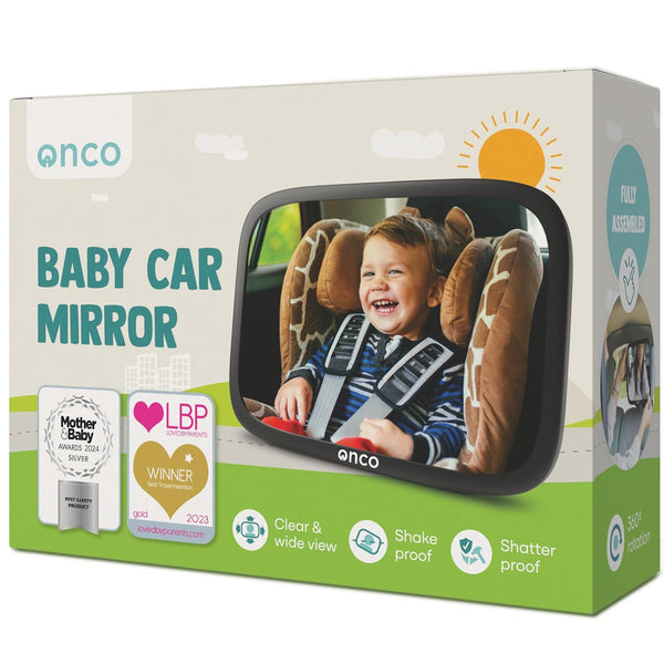 Baby Car Mirror Rear Facing - Double Award-Winning Convex Car Mirror for Baby, 100% Shatterproof & Shakeproof with 360° Rotation, Newborn Essentials (9.6 X 6.9 In)
