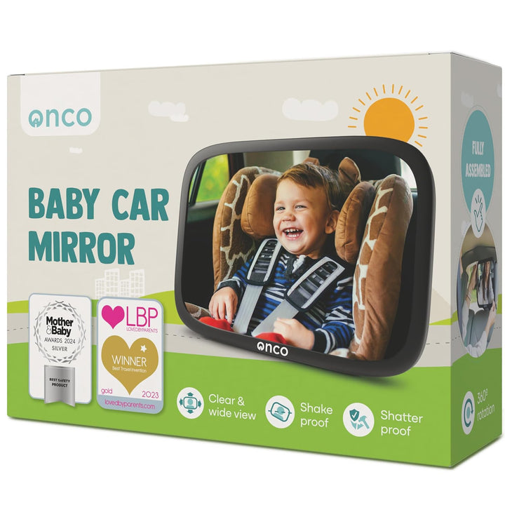 Baby Car Mirror Rear Facing - Double Award-Winning Convex Car Mirror for Baby, 100% Shatterproof & Shakeproof with 360° Rotation, Newborn Essentials (9.6 X 6.9 In)