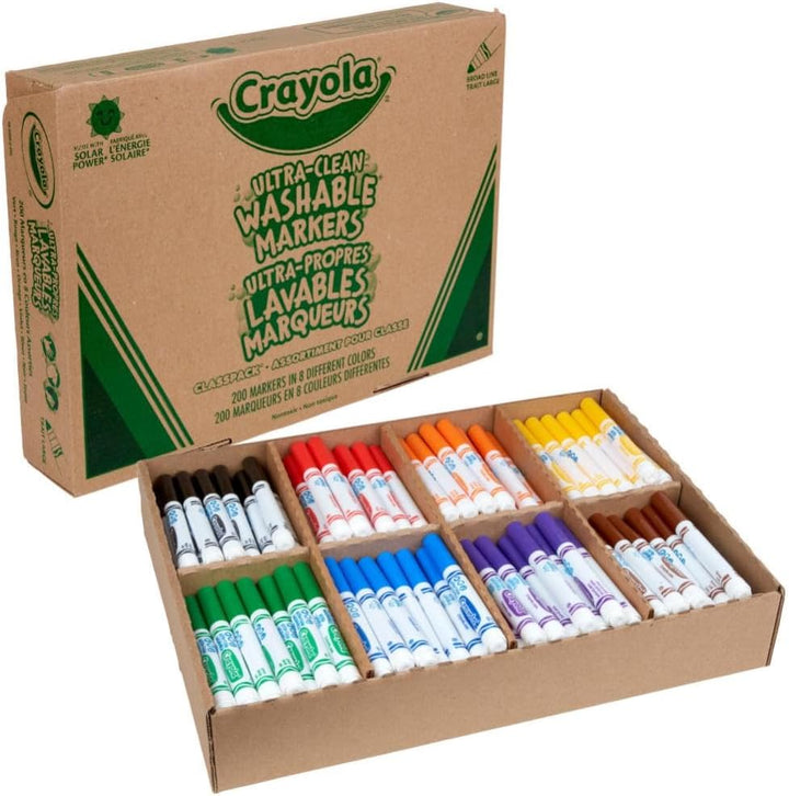 Broad Line Washable Markers - 200Ct (8 Colors), Kids Bulk Classroom Art Markers for School, Back to School Essentials, Teacher Classroom Must Haves