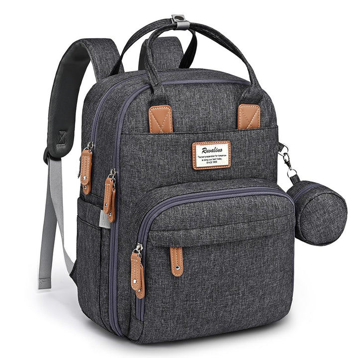 Diaper Bag Backpack-Multifunction Travel Baby Diaper Bag with Changing Pad, Insulated Bottle Holders & Pacifier Case, Large Capacity, Waterproof, Gray