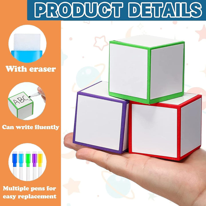 Dry Erase Dice Set of 4-2X2 Inches Multipurpose Colorful Write on Wipe off Dry Erase Blocks Blank Pocket Dice to Draw Letters Numbers and Much More Educational Classroom Supplies for Kids (8+1)