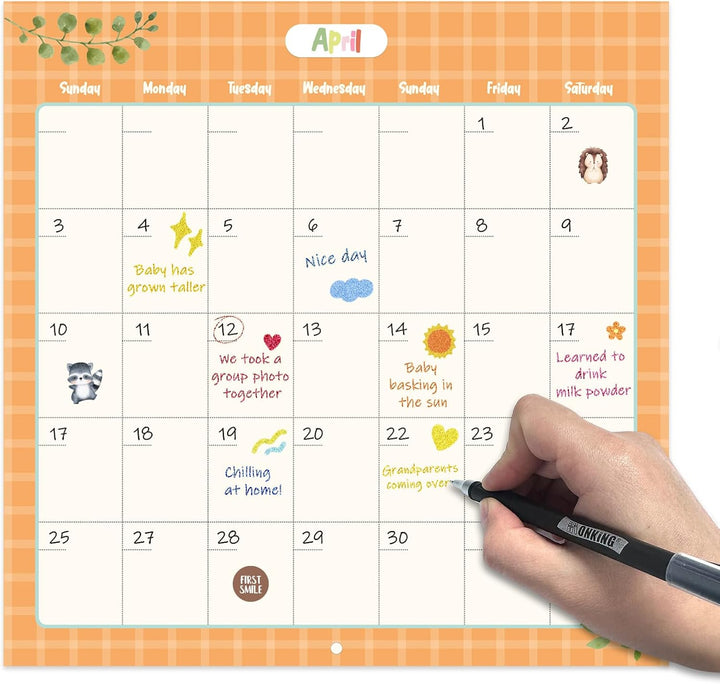 Baby'S First Year Calendar with Stickers by Bright Day - 1St Year Tracker - Baby Memory Book for Girls to Document and Cherish Baby First Year Milestones,- Milestone Keepsake for Baby Boy with Pocket