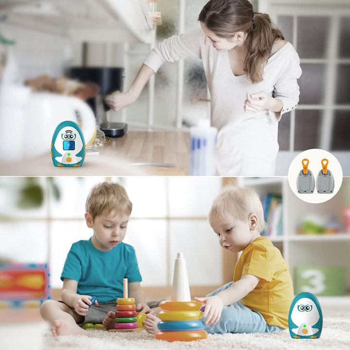 Audio Baby Monitor OL Portable, Talk Back Intercom, Long Range up to 1000 Ft, Temperature Monitoring and Warning, Lullabies, Vibration, LCD Display, 2 Cables 2 Sets of Rechargeable Battery