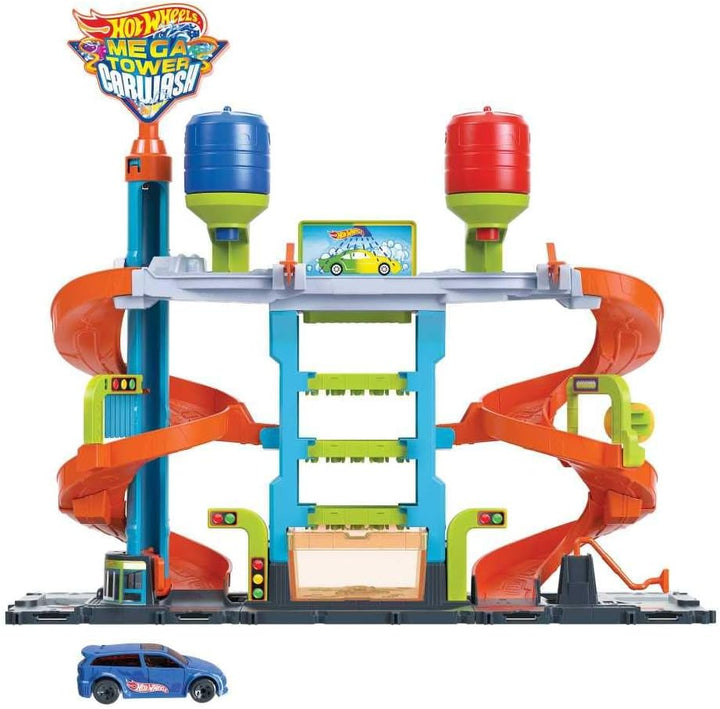City Toy Car Track Set, Transforming Race Tower, Single to Dual-Mode Racing, with 1:64 Scale Vehicle, 2 Ways to Play