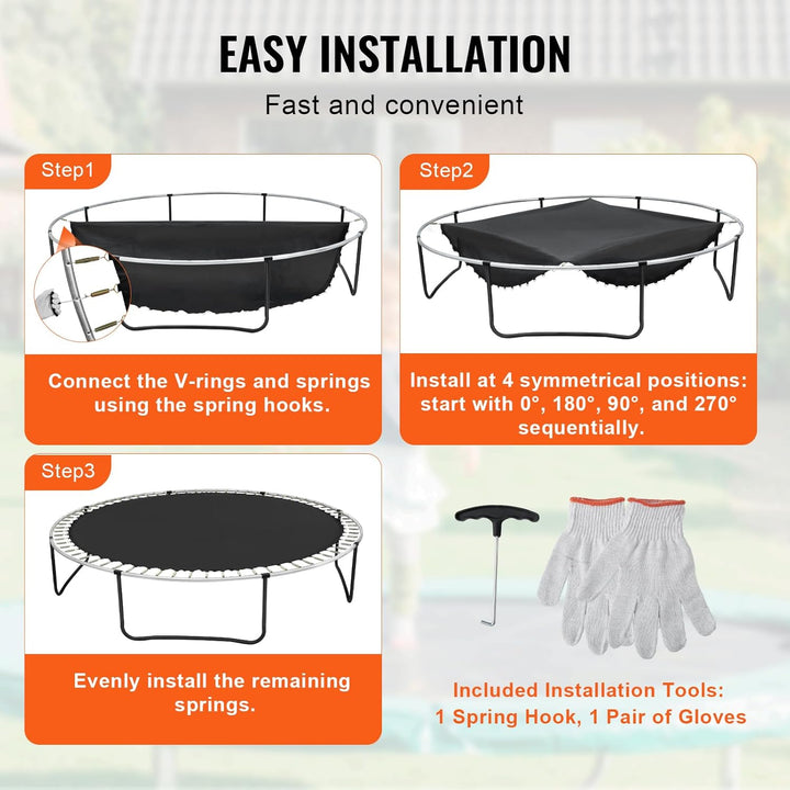 Replacement Trampoline Mat, Jumping Mat Fits 12/13/14/15 Ft Frame, Universal Jumping round Trampoline, Uv-Resistant Mat with Spring Tool & 72/80/92 V-Rings, Fit 5.5"/6.5"/7" Spring Length