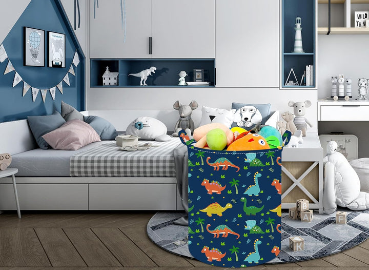 19.7 Inch Dinosaur round Kids Laundry Clothes Hamper Dino Laundry Basket with Handles,Baby Toys Storage Organizer Bins Laundry Gift Basket for Boys and Girls Room, Bedroom Decor