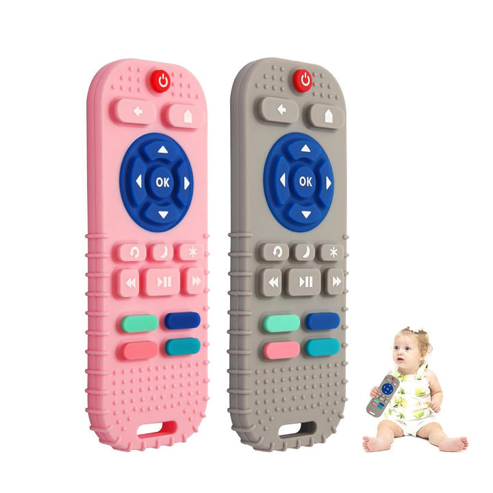 2 Pack Silicone Teething Toys for Babies 0-6 Months, Teethers for Babies 6-12 Months, Remote Teether for Baby, Sensory Toys for Babies, Baby Chew Toys