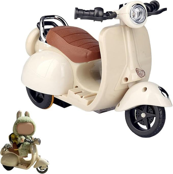 Scooter Toy for Labubu Toy with Light and Music, 360° Rotate Mini Motorcycle for Labubu, Cute Have a Seat for Labubu Accessories, Interactive Toys Desktop Decor for Doll, Battery Not Included (White)