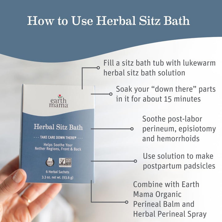 Herbal Sitz Bath | Pregnancy & Postpartum Essentials, Soothing Sitz Bath for Hemorrhoids with Witch Hazel, & Calendula, 6-Count