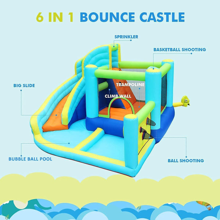 Inflatable Bounce House Water Slide Park, Bouncy Castle with Blower for Indoor & Outdoor, Jumping Castle with Slide, Climbing Wall, Basketball