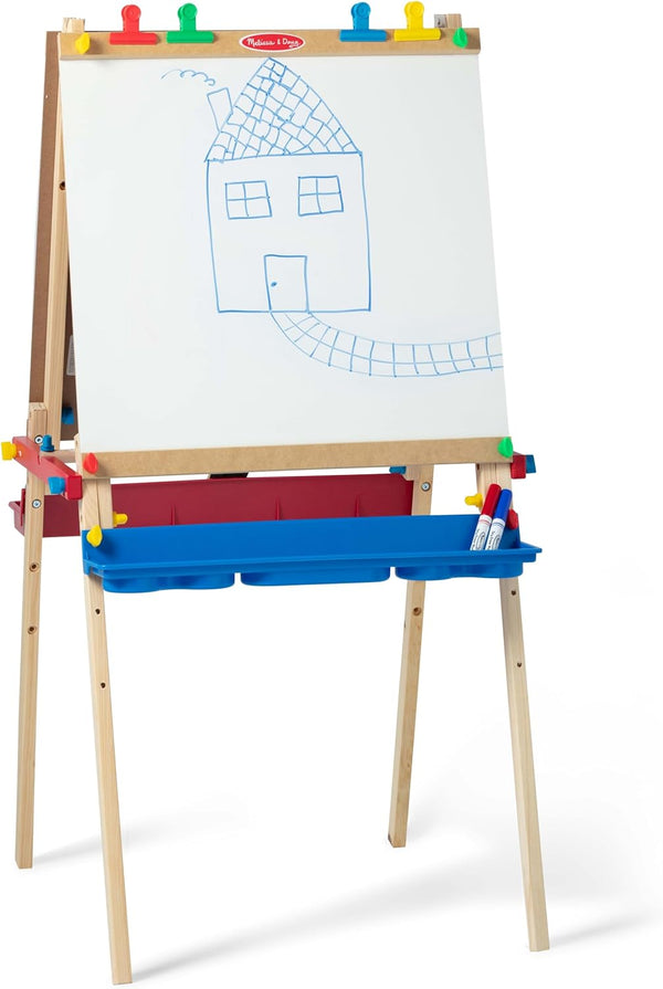 Deluxe Standing Art Easel - Dry-Erase Board, Chalkboard, Paper Roller - FSC Certified