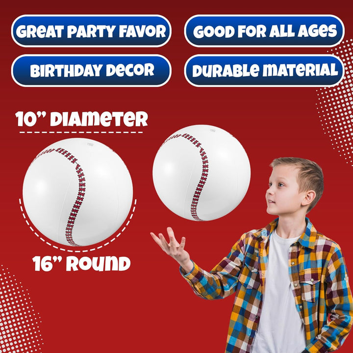 Inflatable Baseball (Pack of 12) 16-Inch, Baseball Beach Balls for Themed Party Decorations & Birthday Decor - Pool Ball Toys Party Favors & Goodie Bags Favors for Kids, Boys and Girls