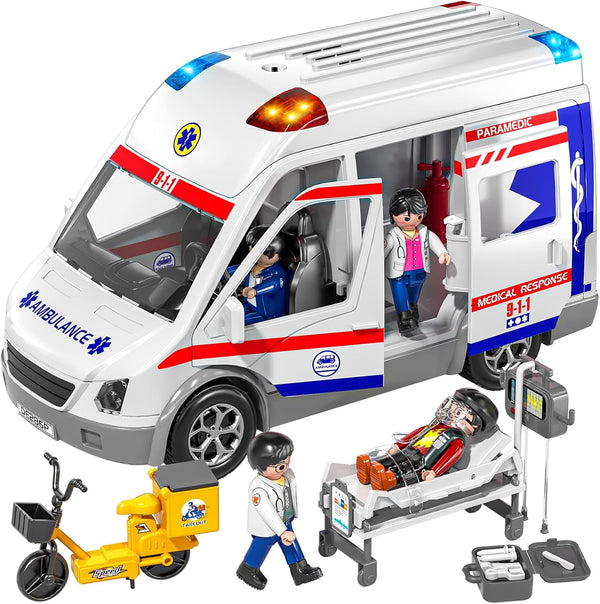 Ambulance Toy for Kids 3 4 5 6 7 8 Years Old Friction Powered Truck with Light and Sound Emergency Vehicle Toy for Boys Girls Gifts for Age 3-12 Boys Girls