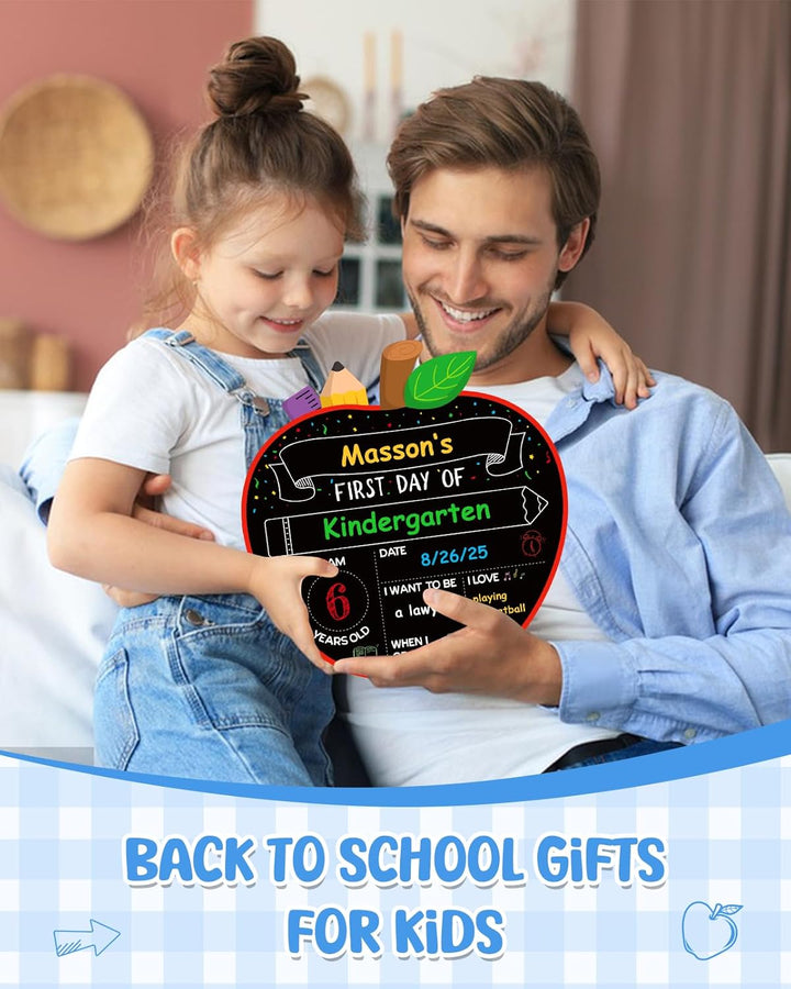 First&Last Day of School Sign - Apple Shape Reusable Erasable Double Sided Board Props for Preschool Kindergarten Kids Back to School Supplies Gifts