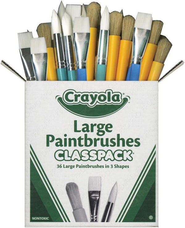 Paintbrush Variety Classpack (36Ct), Back to School Art Supplies for Kids, Flat & round Paint Brushes for Toddlers & Classrooms, Easy Grip