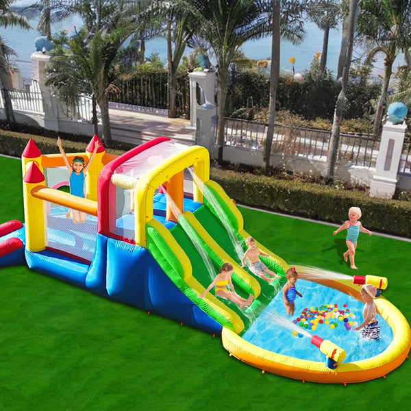 Infiatable Bonuce House with 4 Slides & Large Splash Pool, Water Park with Ultra-Wide Climbing Wall, Jumping, Water Cannons & Surprise Water Sprayers for 3-10 Yr Kids(20.6'Lx9.6'Wx6.4'H)