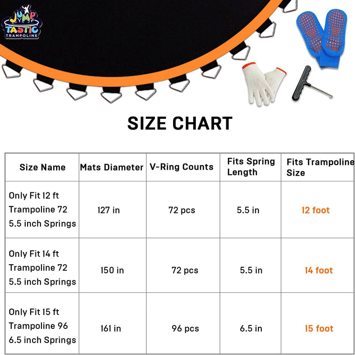 Trampoline Mat, Fits 12 Ft Frame, with 72 V-Rings Fits 5.5 Inch, Trampoline Replacement Mat (Mat Dia:127In), Reinforce, Uv-Resistant, with Spring Hook and Gloves