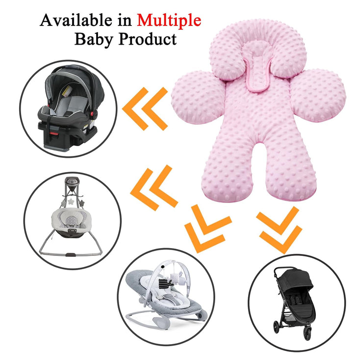Infant Car Seat Head Neck Body Support, Ultra-Soft Minky and Microfiber Newborn Car Seat Insert, Perfect for Car Seat, Stroller, 2-In-1 Reversible, Girls, Pink