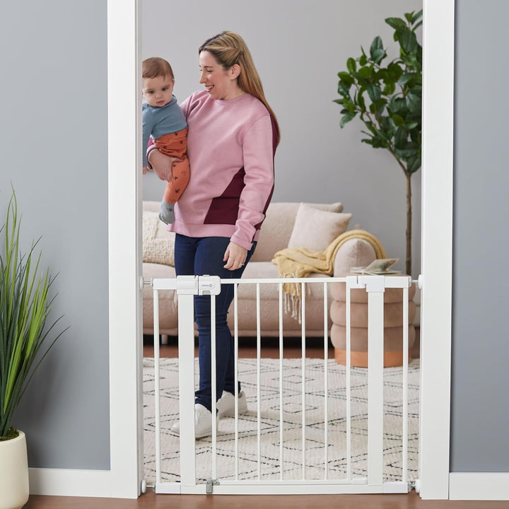 Easy Install Walk Thru Baby Gate for Doorways, Gate with Door, Dog Gates, Fits 29"-38", Easy Install 28" Tall, White