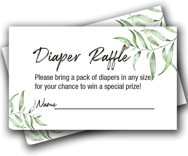 50 Greenery Diaper Raffle Tickets for Girl or Boy Baby Shower Invitations, Baby Shower Games, 3.5" X 2" with Name Line