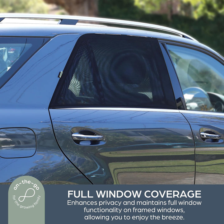 Fit-Over Baby Car Window Sun Shade – Stretchable Car Window Sunshade & Mesh Window Screen for Side Windows - Baby Window Cover for UV Protection- Car Camping Essentials
