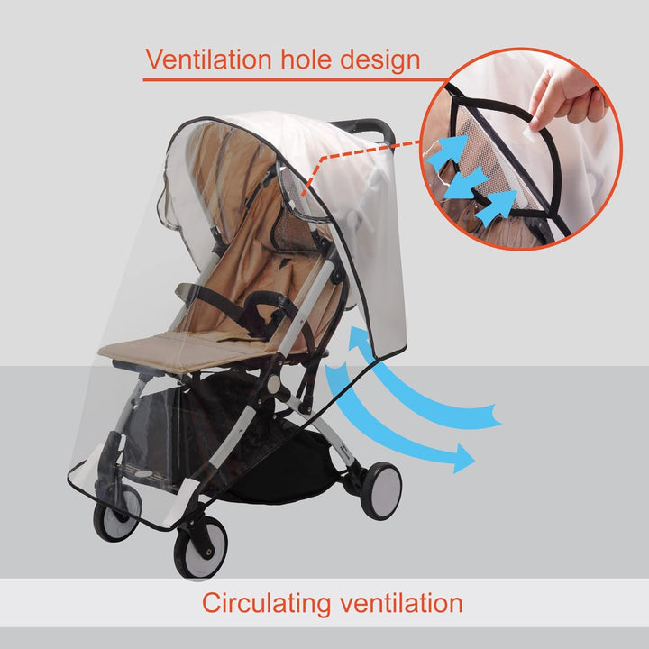 Stroller Rain Cover, Universal Stroller - Waterproof Windproof Travel Weather Shield Thick & Durable Protect from Dust and Snow with Breathable Ventilation Mesh Clear Visibility