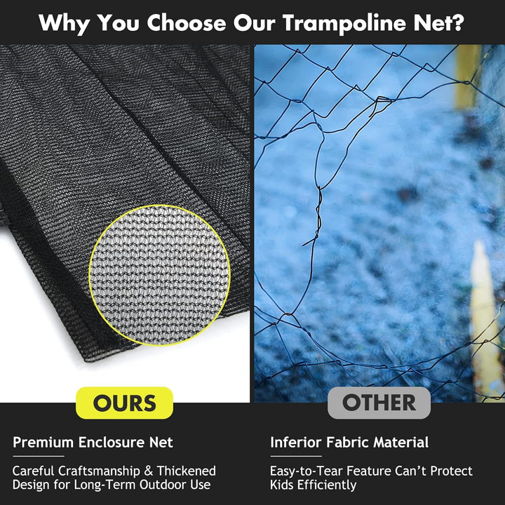 Trampoline Safety Net, 8 10 12 14 15 16Ft Weather-Resistant Replacement Enclosure Net for round Frame, with Double-Headed Zippers, Protection Buckles & Enhanced Hook, Poles Not Included