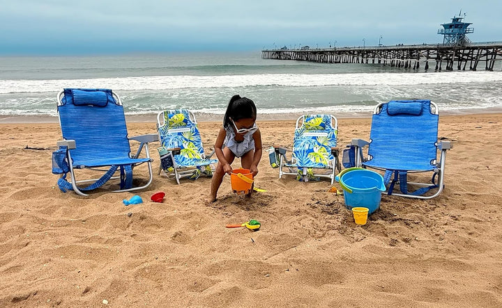 Premium Kids Beach Chair W/Wood Arms & Backpack Carry - Ultra-Lightweight, Foldable, Reclining, Multi-Position