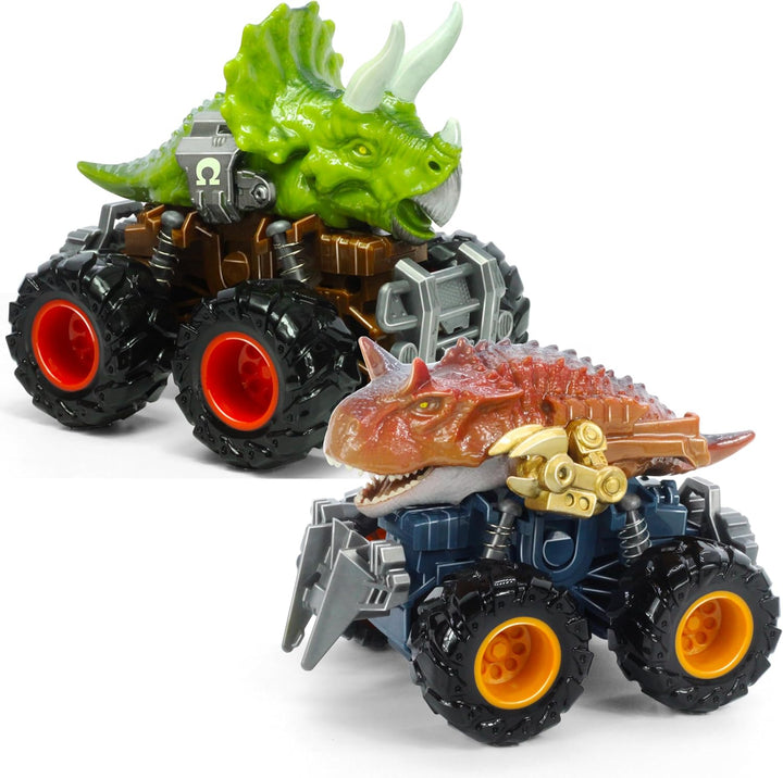T-Rex Dinosaur Toy Cars for Kids 3-8, Friction Powered Monster Truck with Mechanical Motor, Push N Go Car Stunt Play Party 209-R3