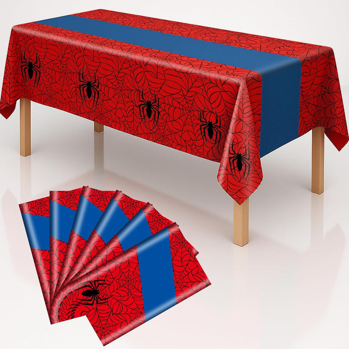 3-Pack Spider Theme Tablecloths - 54X108 Inch Disposable Plastic Table Covers for Birthday & Halloween Parties, Red & Blue Web Design Decorations for Little Ones, Adults, Indoor/Outdoor Event