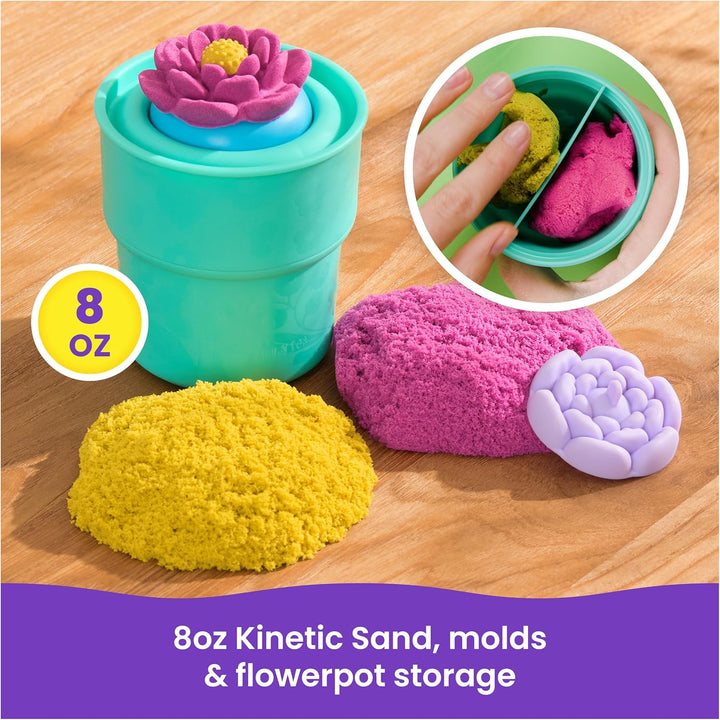 , Squishblossom Blooming Flower with 8Oz Neon Yellow & Pink Play Sand, Pot & Molds, Gifts for Mom & Kids, Arts and Crafts Sensory Toys