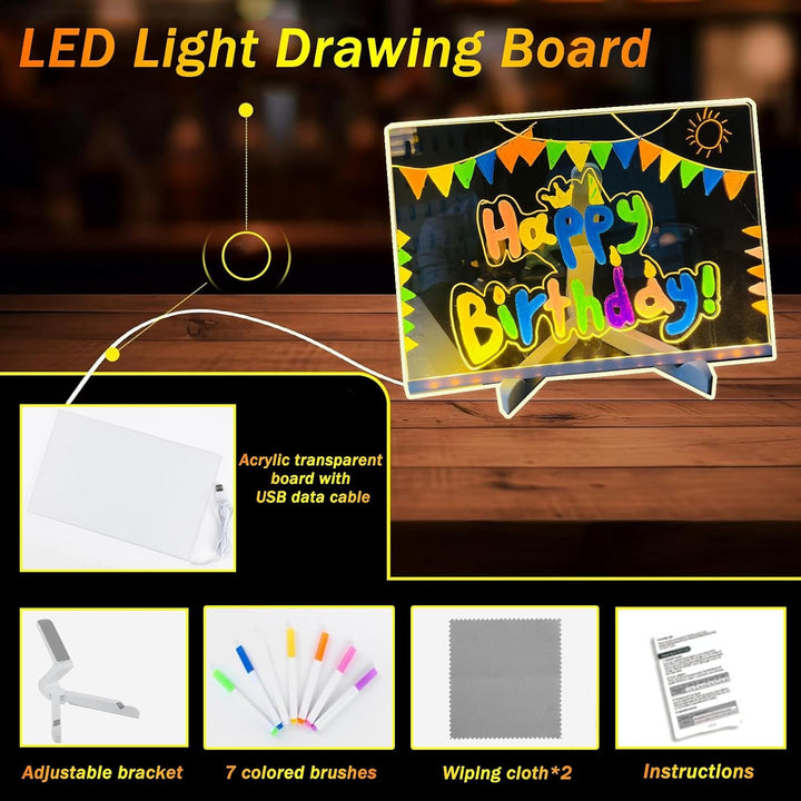 Led Note Board with Colors, Light up Acrylic Message Board, Glowing Acrylic Dry Erase Board with Light, Led Boards to Write On, Led Writing Board Led Drawing Board (Large 11.8 * 7.9 Inches)