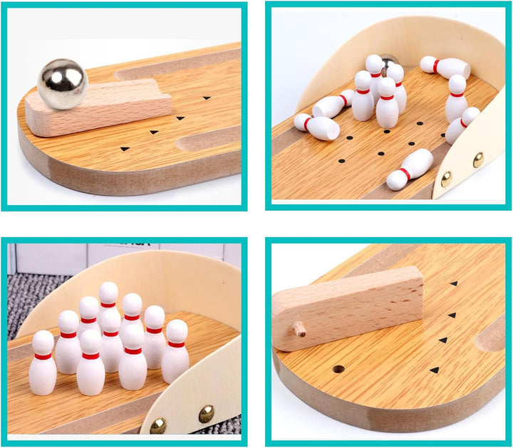 Mini Desktop Bowling Set Wooden Bowling Tabletop Game Office Home Bowling Alley the New Choice for Family Entertainment, Suitable for All Ages