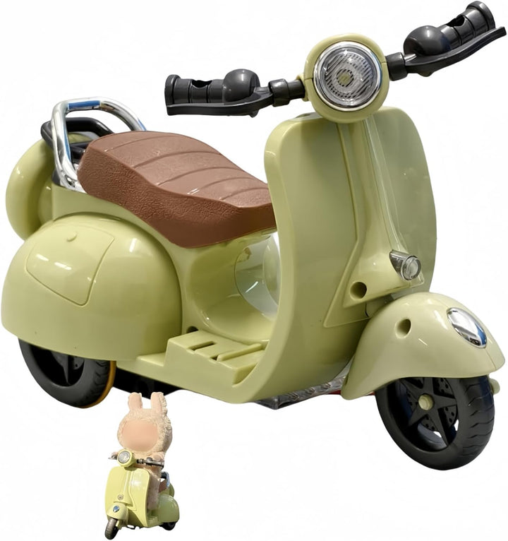 Motorcycles Scooter Toy Doll - with Light and Music, Cute Have a Seat for Accessories, Decor Desktop Ornaments Collectors (Off-White)