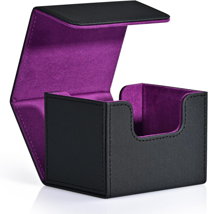 Card Deck Box for Trading Cards, MTG Commander Deck Box Holds 120+ Single Sleeved Cards, Leather Magnetic Card Storage Box Fits for TCG CCG Magic Cards (Black)