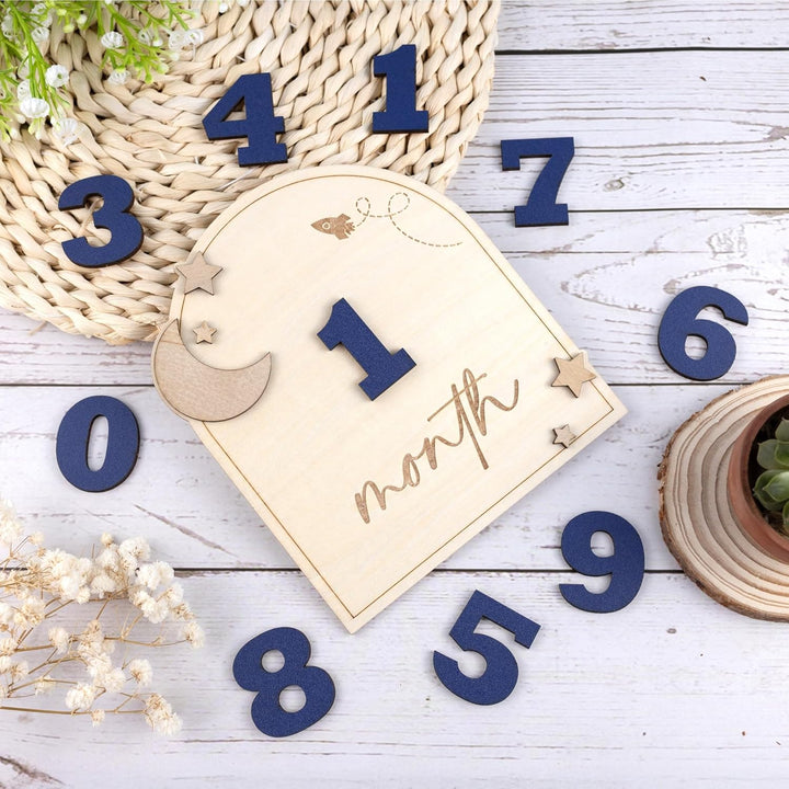 Wooden 3D Baby Monthly Milestone Cards Monthly Milestone Discs Newborn Photography Props Baby Announcement Sign Baby (BBL1)