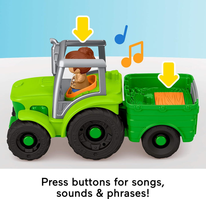 Toddler Toy Push & Play Tractor Push-Along Musical Farm Vehicle with 2 Figures for Pretend Play Kids Ages 1+ Years
