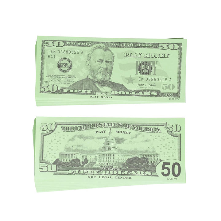 One Dollar Play Bills - Set of 100 $1 Paper Bills - Designed and Sized like Real US Currency - Teach Currency, Counting and Math with Play Money