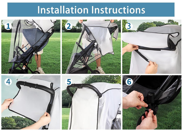 Universal Stroller Rain Cover, Clear Breathable Weather Shield with Waterproof Zipper, 4 Seasons Protection (XL)