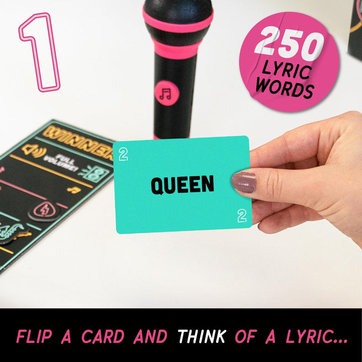 Official Grab the Mic – Family Karaoke Board Game, 8+ Year Olds, 2-10 Players - Games for Bad Singers with 250 Lyrics (125 Cards) for Hilarious Game Nights & Birthday Party, Kids Gift