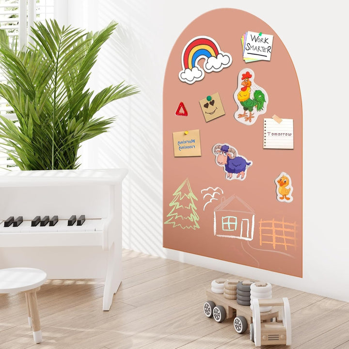 Magnetic Wall Decal Arch, 15" X 31" Magnetic Chalk Board Sticker for Kids, Playroom, Home（Milk Tea）