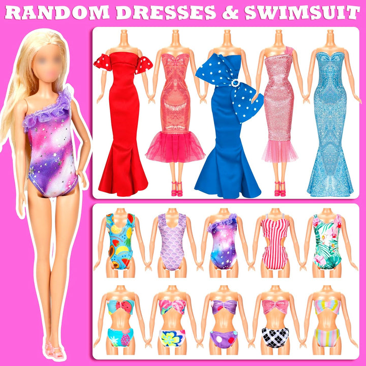 71 Pcs Doll Clothes and Accessories, 5 Wedding Gowns 9 Fashion Dresses 3 Tops 3 Pants 3 Bikini Swimsuits 20 Shoes for 11.5 Inch Doll Christmas Stocking Stuffers Girls Gift Age 5-7 8-10